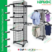 Three way floor grid wall clothes display rack